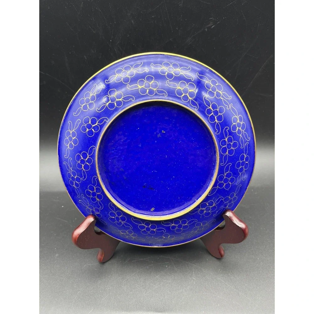 Vintage Blue Cloisonne Brass Enamel 7.25